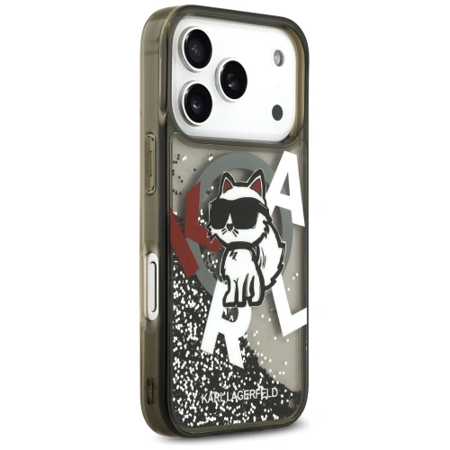 Etui Karl Lagerfeld Liquid Glitter Choupette Logo MagSafe do Apple iPhone 17 Pro czarny
