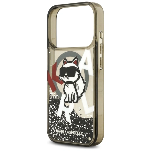 Etui Karl Lagerfeld Liquid Glitter Choupette Logo MagSafe do Apple iPhone 17 Pro czarny