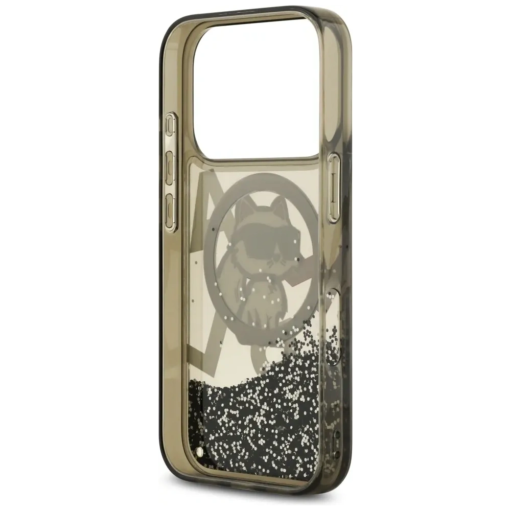 Etui Karl Lagerfeld Liquid Glitter Choupette Logo MagSafe do Apple iPhone 17 Pro czarny