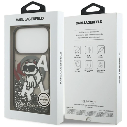 Etui Karl Lagerfeld Liquid Glitter Choupette Logo MagSafe do Apple iPhone 17 Pro czarny