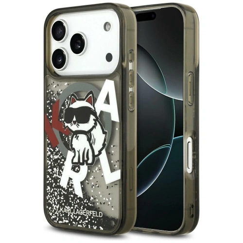 Etui Karl Lagerfeld Liquid Glitter Choupette Logo MagSafe do Apple iPhone 17 Pro Max czarny