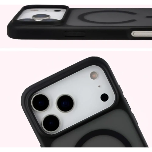 Etui z pierścieniem magnetycznym Bizon Case MatteO do do Apple iPhone 17 Pro Max przydymione-czarne