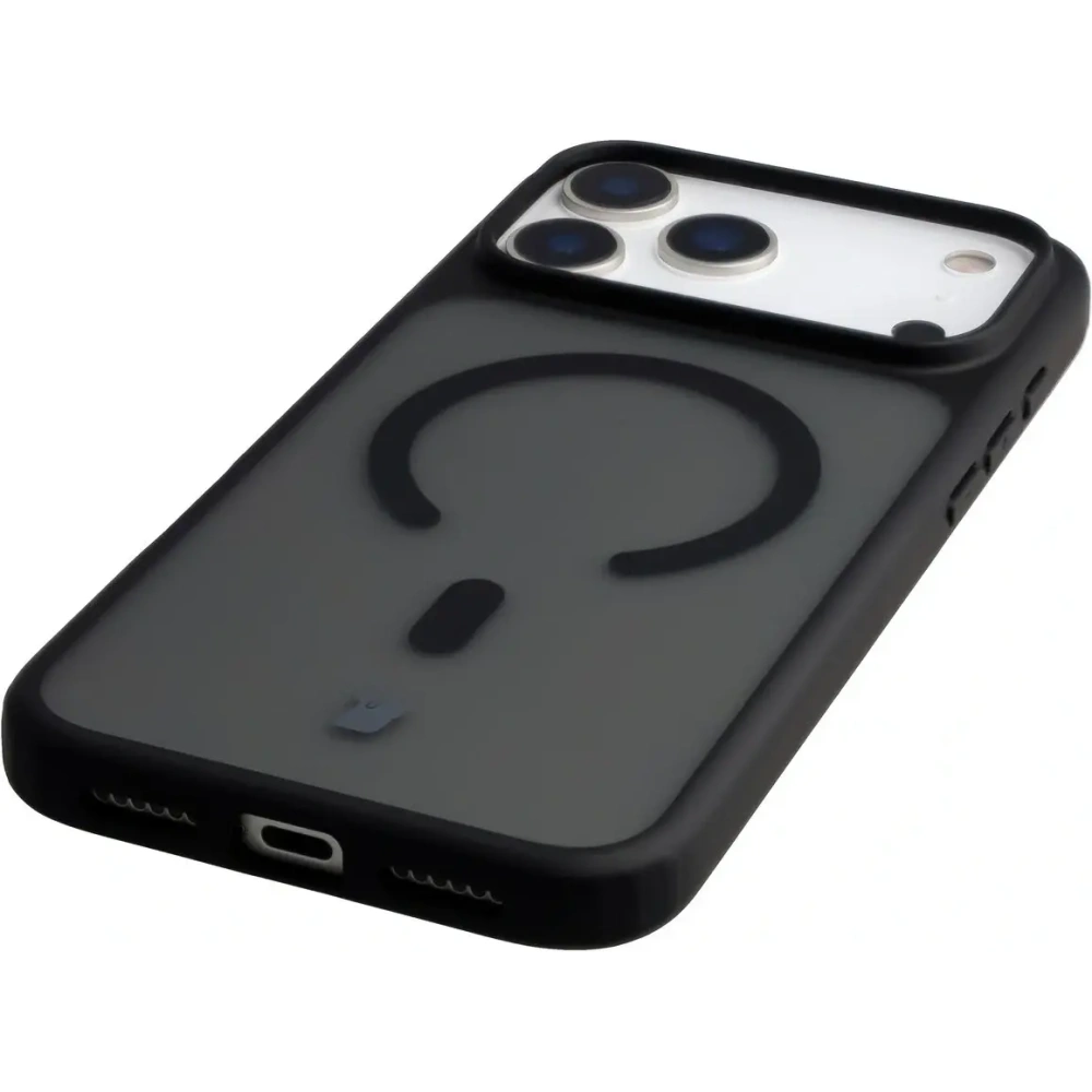 Etui z pierścieniem magnetycznym Bizon Case MatteO do do Apple iPhone 17 Pro Max przydymione-czarne