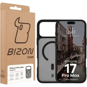 Etui z pierścieniem magnetycznym Bizon Case MatteO do do Apple iPhone 17 Pro Max przydymione-czarne