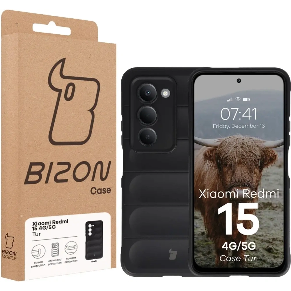 Pancerne etui Bizon Case Tur do Xiaomi Redmi 15 4G / 5G czarne Pancerne etui Bizon Case Tur do Xiaomi Redmi 15 4G / 5G czarne