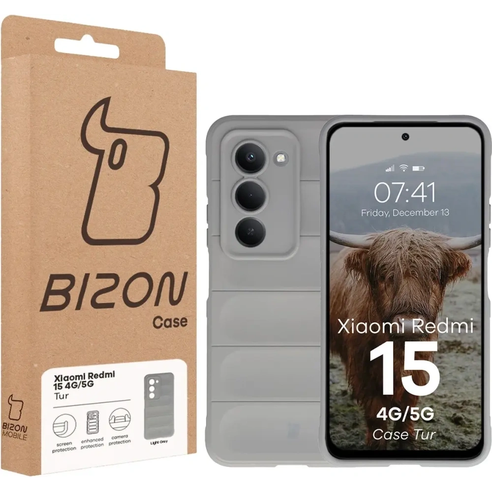 Pancerne etui Bizon Case Tur do Xiaomi Redmi 15 4G / 5G jasnoszare