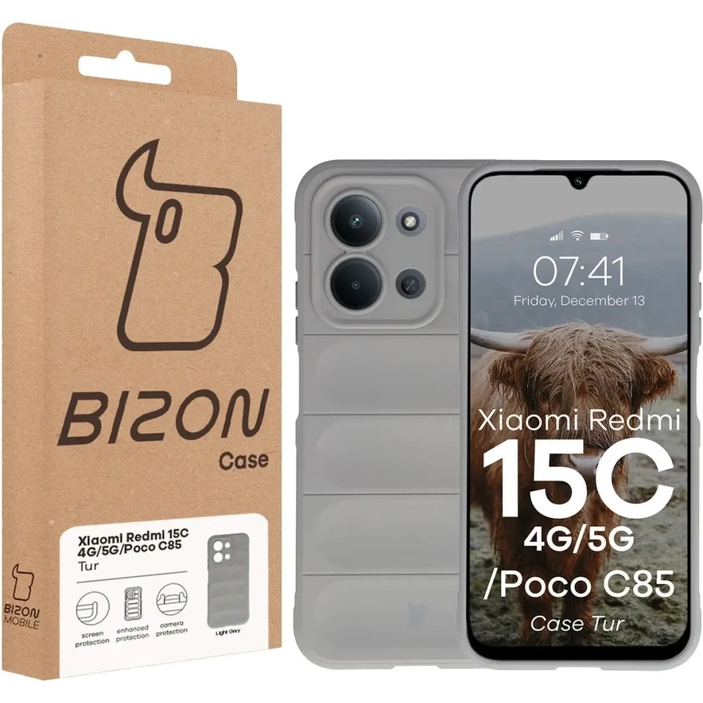 Pancerne etui Bizon Case Tur do Xiaomi Redmi 15C 4G / 5G / POCO C85 4G 173mm jasnoszare