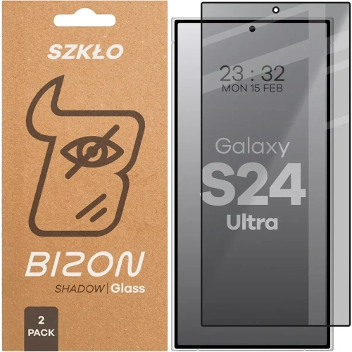Prywatyzujące szkło hartowane Bizon Glass Edge Shadow Duo do Samsung Galaxy S24 Ultra przyciemniane z czarną ramką [2 PACK]