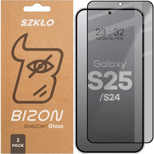 Prywatyzujące szkło hartowane Bizon Glass Edge Shadow Duo do Samsung Galaxy S25 / S24 przyciemniane z czarną ramką [2 PACK]