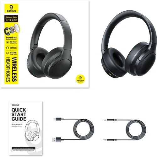 Słuchawki bezprzewodowe nauszne Baseus Bass BH1 Lite Bluetooth 6.0 czarne