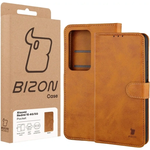 Etui z klapką Bizon Case Pocket do Xiaomi Redmi 15 4G / 5G brązowe