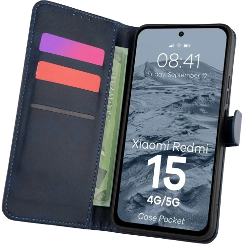 Etui z klapką Bizon Case Pocket do Xiaomi Redmi 15 4G / 5G granatowe