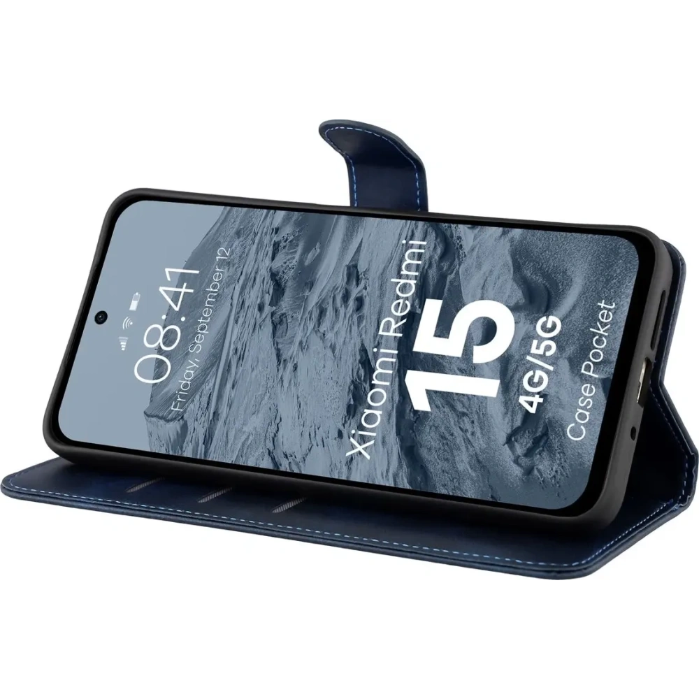 Etui z klapką Bizon Case Pocket do Xiaomi Redmi 15 4G / 5G granatowe