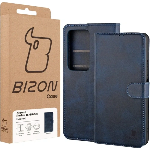 Etui z klapką Bizon Case Pocket do Xiaomi Redmi 15 4G / 5G granatowe
