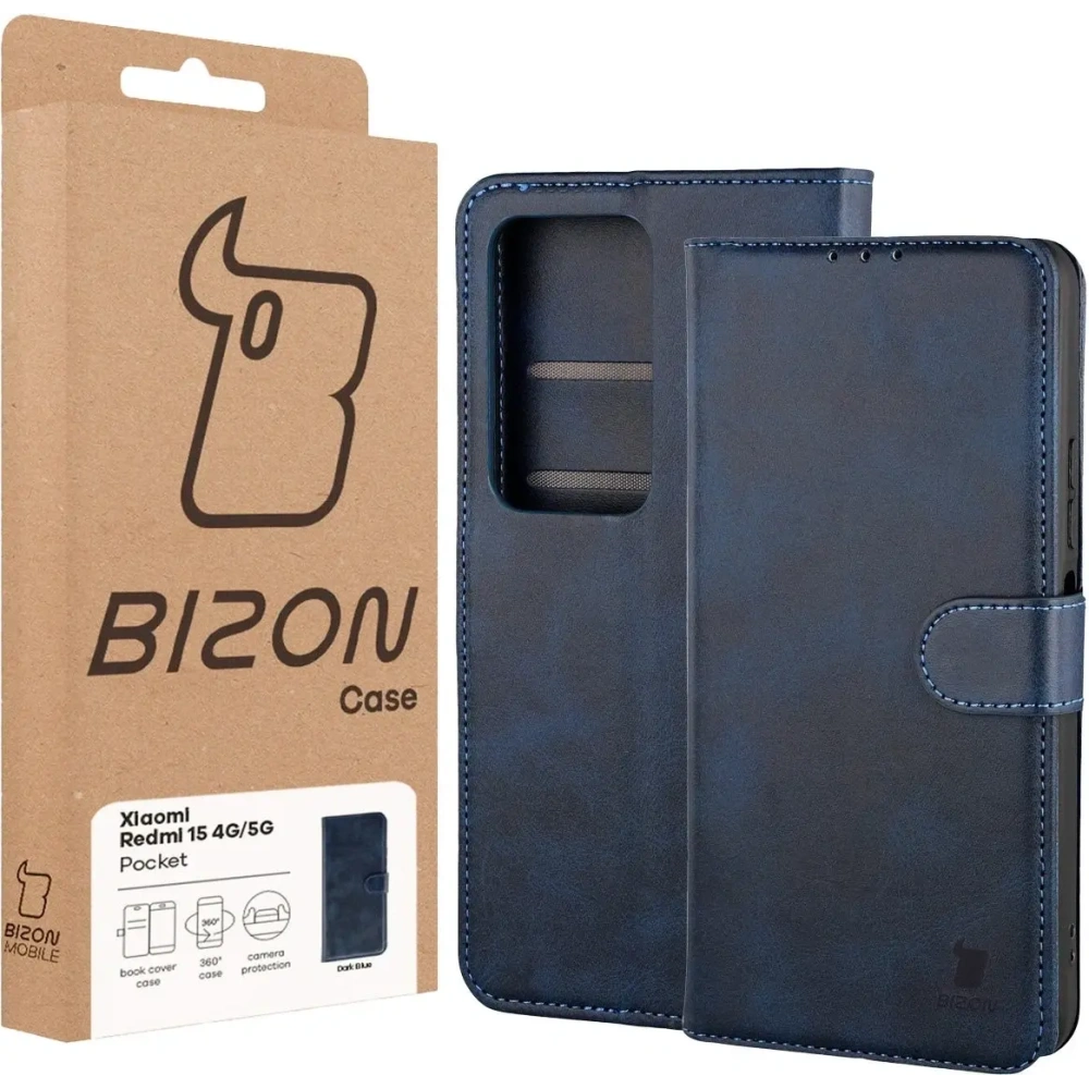 Etui z klapką Bizon Case Pocket do Xiaomi Redmi 15 4G / 5G granatowe