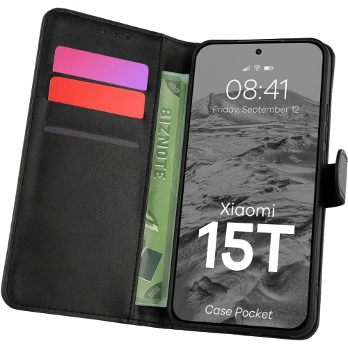 Etui z klapką Bizon Case Pocket do Xiaomi 15T czarne