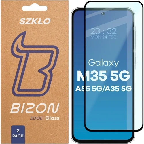 Szkło hartowane Bizon Glass Edge Duo do Samsung Galaxy M35 5G / A35 5G / A55 5G czarna ramka [2 PACK]