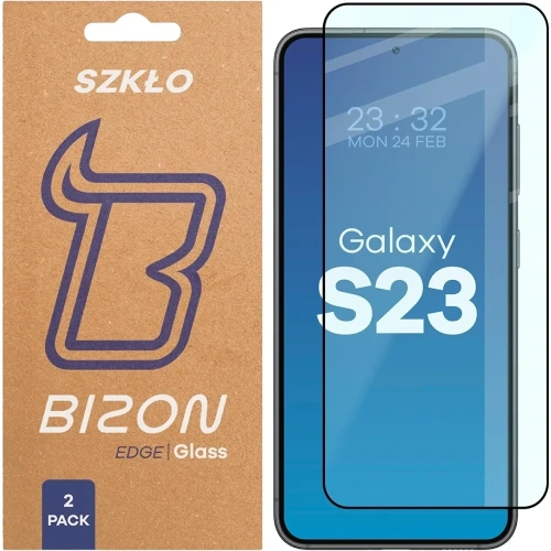 Szkło hartowane Bizon Glass Edge Duo do Samsung Galaxy S23 czarna ramka [2 PACK]