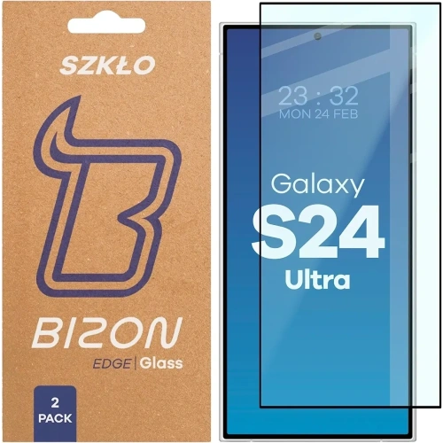 Szkło hartowane Bizon Glass Edge Duo do Samsung Galaxy S24 Ultra czarna ramka [2 PACK]