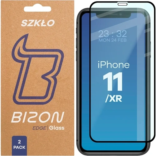 Szkło hartowane Bizon Glass Edge Duo do Apple iPhone 11 / XR czarna ramka [2 PACK]