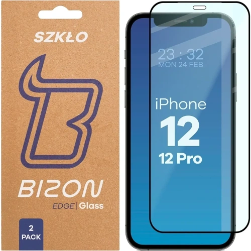 Szkło hartowane Bizon Glass Edge Duo do Apple iPhone 12 / 12 Pro czarna ramka [2 PACK]