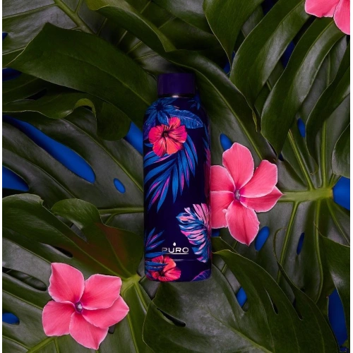 Butelka termiczna ze stali nierdzewnej Puro Hot&Cold 500ml (Tropical - Flowers Dark Blue)