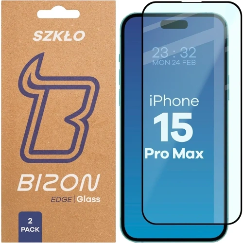 Szkło hartowane Bizon Glass Edge Duo do Apple iPhone 15 Pro Max czarna ramka [2 PACK]