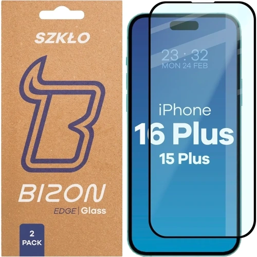 Szkło hartowane Bizon Glass Edge Duo do Apple iPhone 15 Plus / 16 Plus czarna ramka [2 PACK]