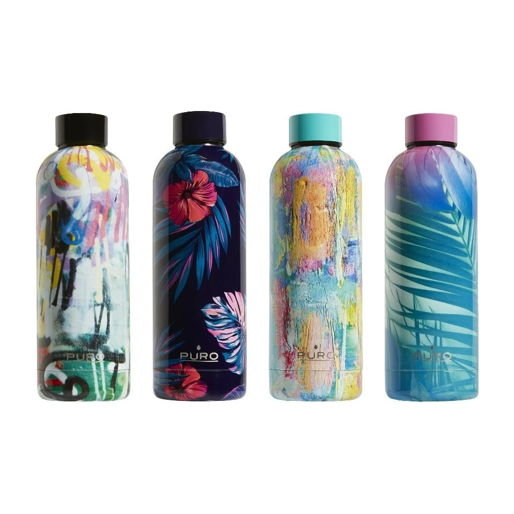 Hurtownia GSM - Termo láhev z nerezové oceli Puro Hot&Cold 500ml (Tropical - Flowers Dark Blue) - PUR171BLU - {ean13} - Hurt