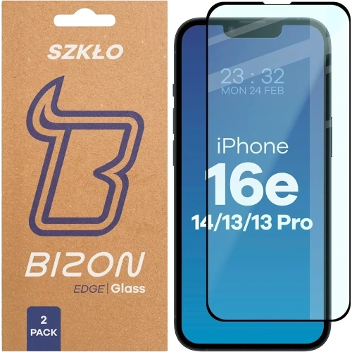 Szkło hartowane Bizon Glass Edge Duo do Apple iPhone 16e / 14 / 13 Pro / Apple iPhone 13 czarna ramka [2 PACK]