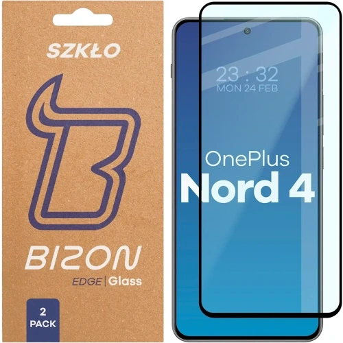 Szkło hartowane Bizon Glass Edge Duo do OnePlus Nord 4 czarna ramka [2 PACK]