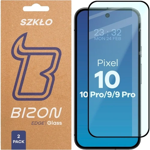 Szkło hartowane Bizon Glass Edge Duo do Google Pixel 10 / 10 Pro / 9 / 9 Pro czarna ramka [2 PACK]