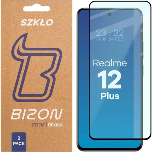 Szkło hartowane Bizon Glass Edge Duo do Realme 12 Plus czarna ramka [2 PACK]