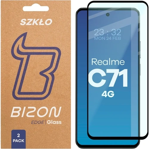 Szkło hartowane Bizon Glass Edge Duo do Realme C71 4G czarna ramka [2 PACK]