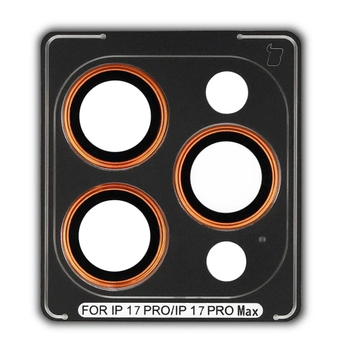 Szkło na aparat z aplikatorem Bizon Glass Snap Lens do Apple iPhone 17 Pro / 17 Pro Max pomarańczowa ramka