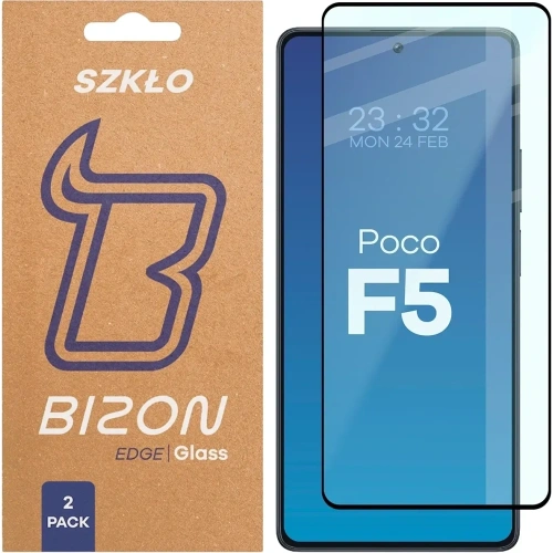 Szkło hartowane Bizon Glass Edge Duo do Xiaomi POCO F5 czarna ramka [2 PACK]