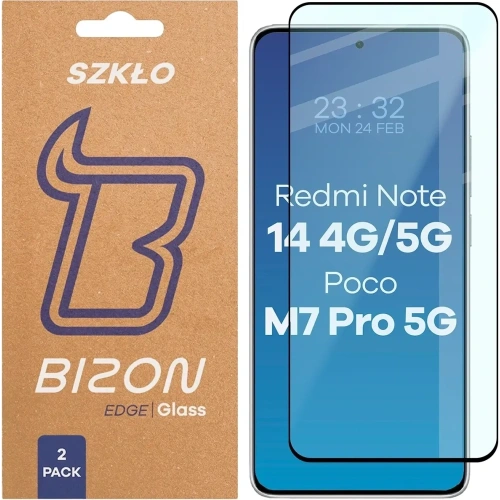 Szkło hartowane Bizon Glass Edge Duo do Xiaomi Redmi Note 14 4G / 5G / POCO M7 Pro 5G czarna ramka [2 PACK]