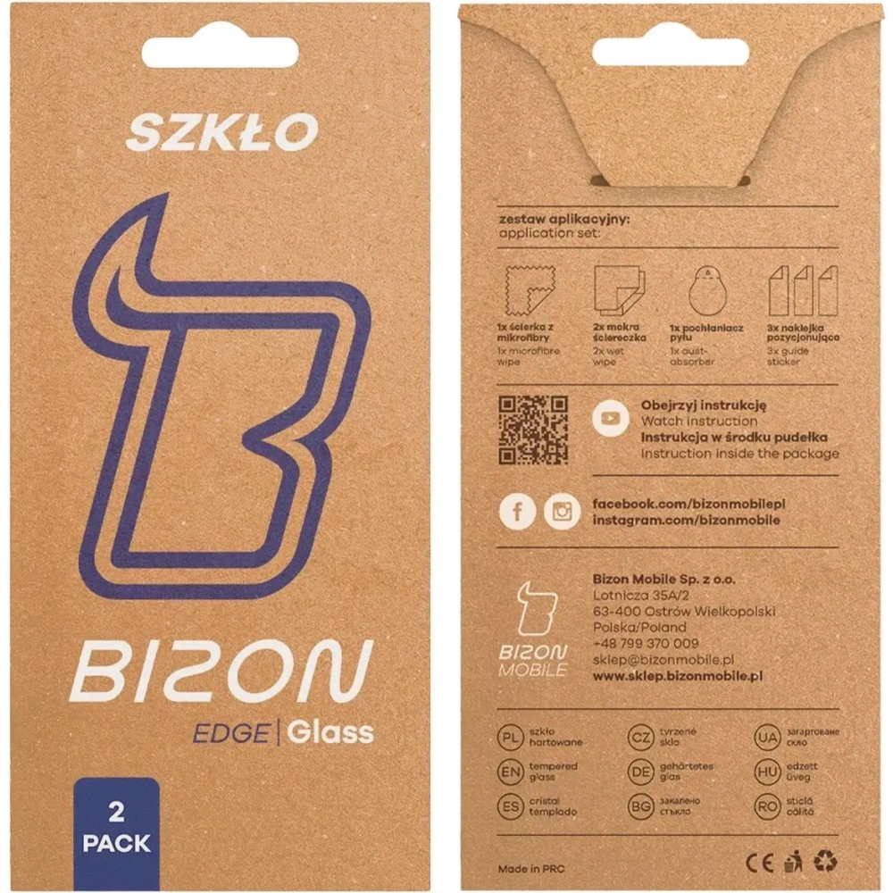 Szkło hartowane Bizon Glass Edge Duo do Xiaomi Redmi Note 14 4G / 5G / POCO M7 Pro 5G czarna ramka [2 PACK]