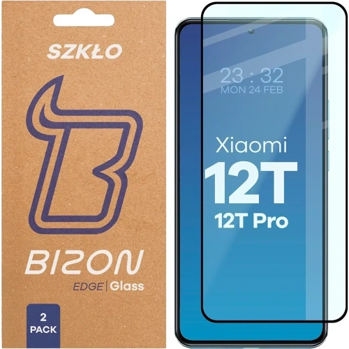 Szkło hartowane Bizon Glass Edge Duo do Xiaomi 12T / 12T Pro czarna ramka [2 PACK]