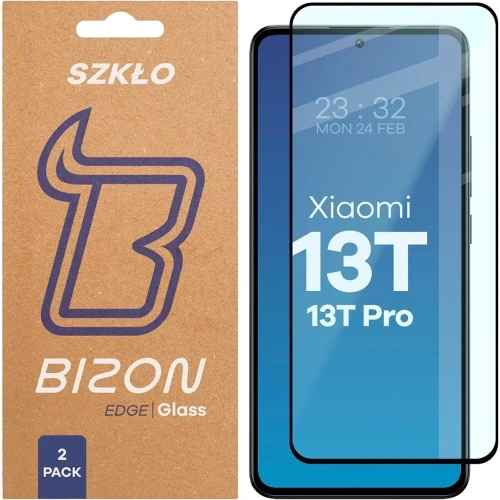 Szkło hartowane Bizon Glass Edge Duo do Xiaomi 13T Pro / 13T czarna ramka [2 PACK]