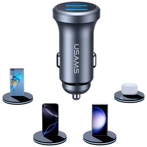 Ładowarka samochodowa USAMS CC320 Aluminium 2.4A 2xUSB-A tarnish