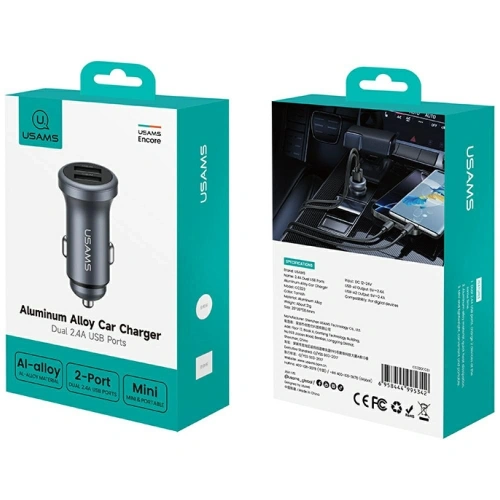 Ładowarka samochodowa USAMS CC320 Aluminium 2.4A 2xUSB-A tarnish