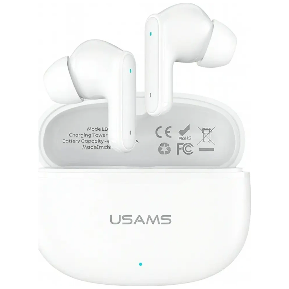 Bezprzewodowe słuchawki dokanałowe TWS USAMS E05 Bluetooth 6.0 biały