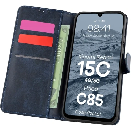 Etui z klapką Bizon Case Pocket do Xiaomi Redmi 15C 4G / 5G / Poco C85 173mm granatowe