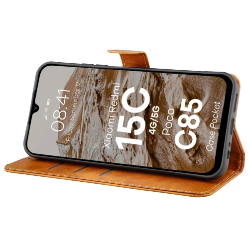 Etui z klapką Bizon Case Pocket do Xiaomi Redmi 15C 4G / 5G / Poco C85 173mm brązowe