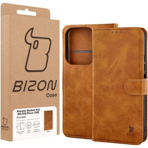 Etui z klapką Bizon Case Pocket do Xiaomi Redmi 15C 4G / 5G / Poco C85 173mm brązowe