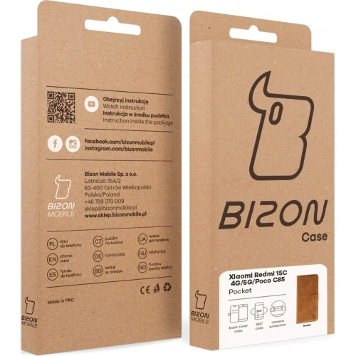 Etui z klapką Bizon Case Pocket do Xiaomi Redmi 15C 4G / 5G / Poco C85 173mm brązowe