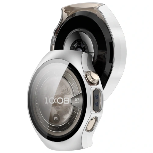 Etui ze szkłem do zegarka Bizon Case+Glass Watch do Huawei Watch 5 42mm satynowe srebrne