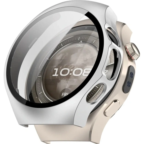 Etui ze szkłem do zegarka Bizon Case+Glass Watch do Huawei Watch 5 42mm satynowe srebrne