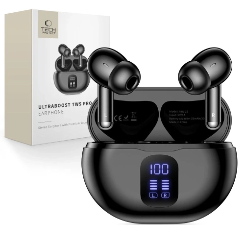 Bezprzewodowe słuchawki dokanałowe Tech-Protect Ultraboost TWS Earphone Pro G2 Black